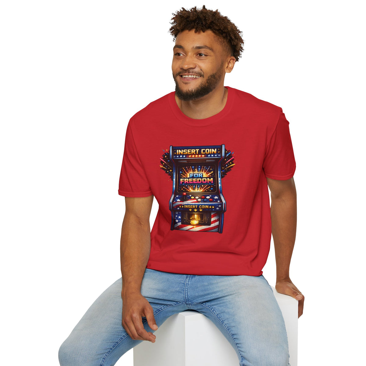 T-Shirt — "Insert Coin for Freedom" Retro Arcade Graphic Tee
