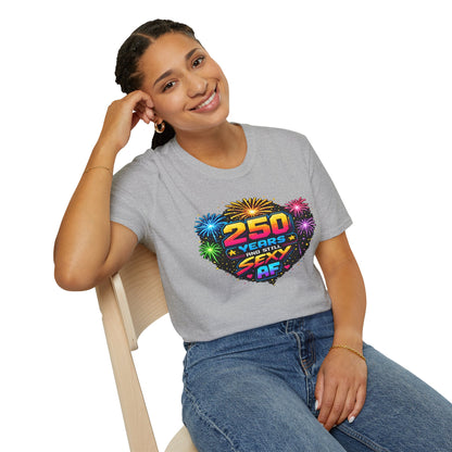 T-Shirt — "250 Years and Still Sexy AF" Retro Fireworks Birthday Tee