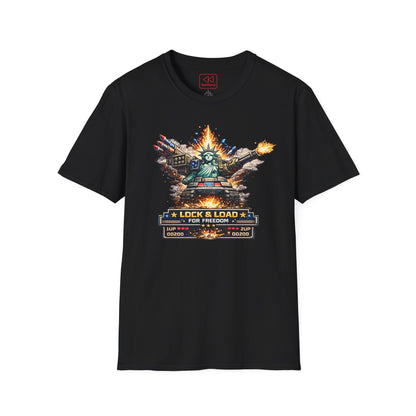 T-Shirt — "Lock & Load: Statue of Liberty Tank" Patriotic Battle Tee