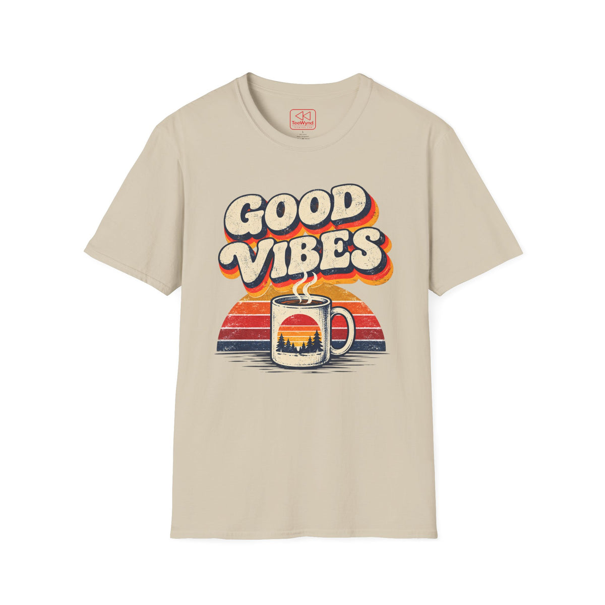 Good Vibes Coffee Tee — Retro Sunrise Graphic T-Shirt