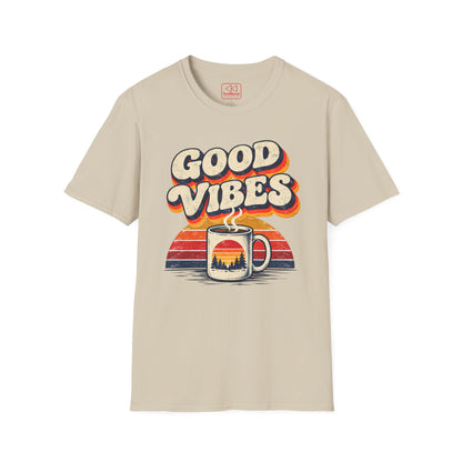 Good Vibes Coffee Tee — Retro Sunrise Graphic T-Shirt