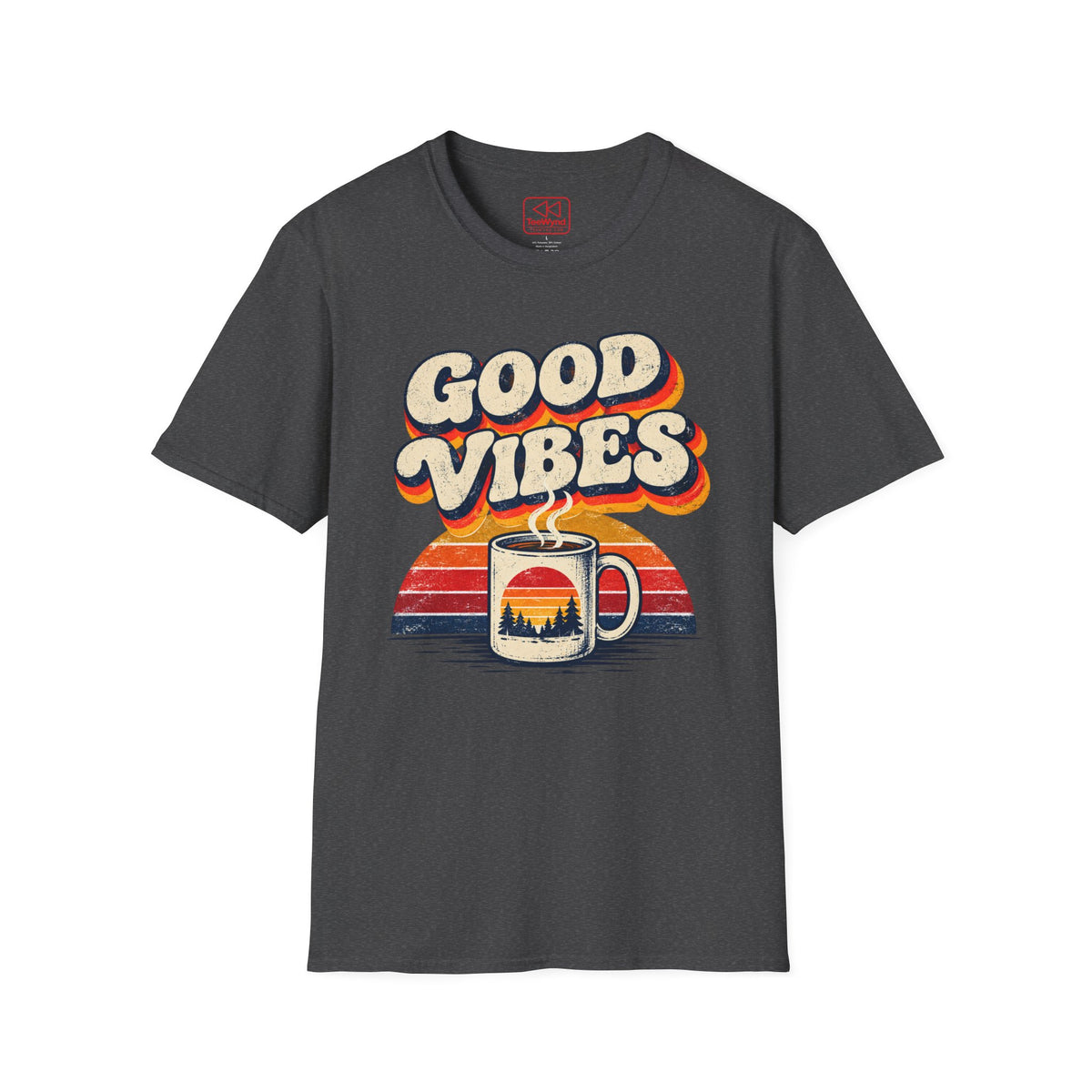 Good Vibes Coffee Tee — Retro Sunrise Graphic T-Shirt