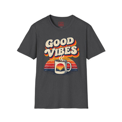 Good Vibes Coffee Tee — Retro Sunrise Graphic T-Shirt