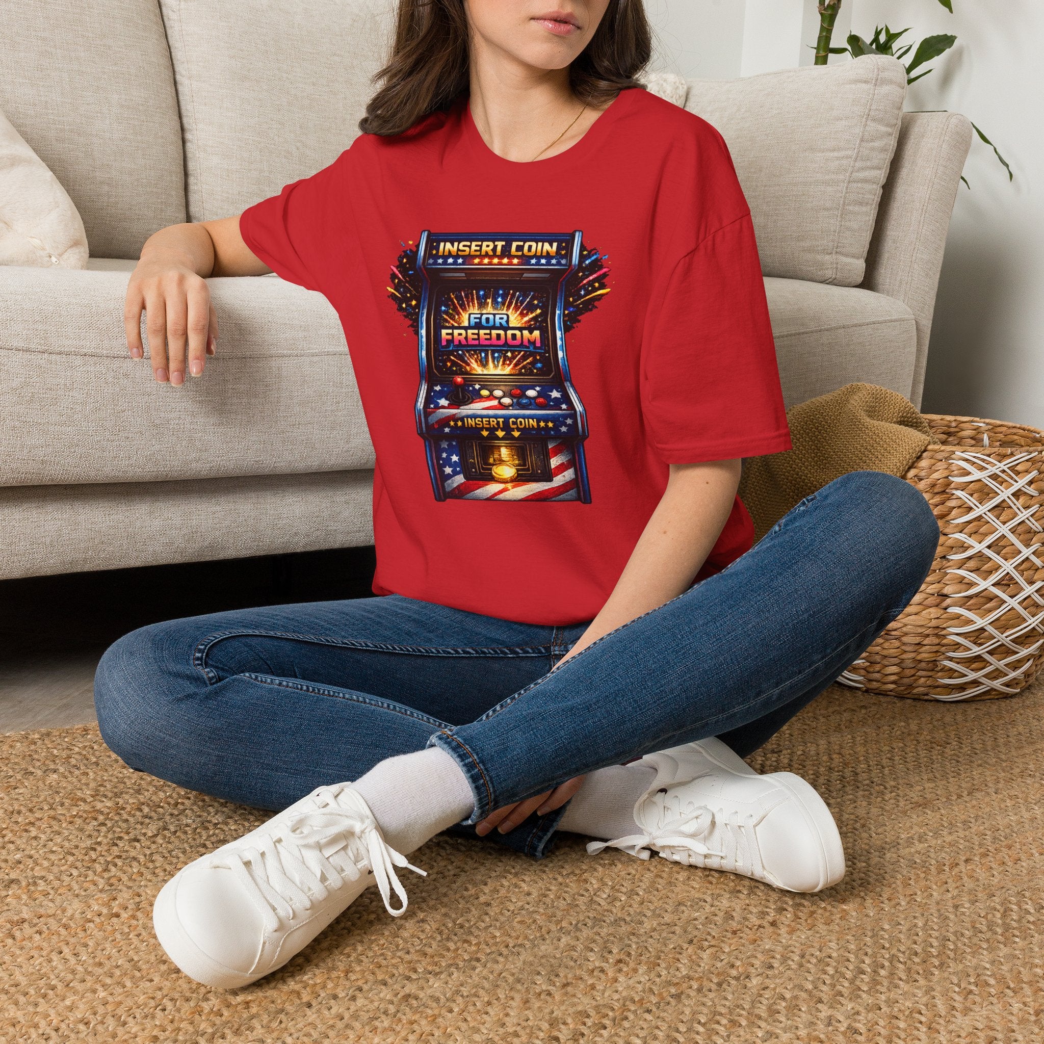 T-Shirt — "Insert Coin for Freedom" Retro Arcade Graphic Tee