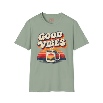 Good Vibes Coffee Tee — Retro Sunrise Graphic T-Shirt