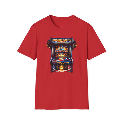 T-Shirt — "Insert Coin for Freedom" Retro Arcade Graphic Tee