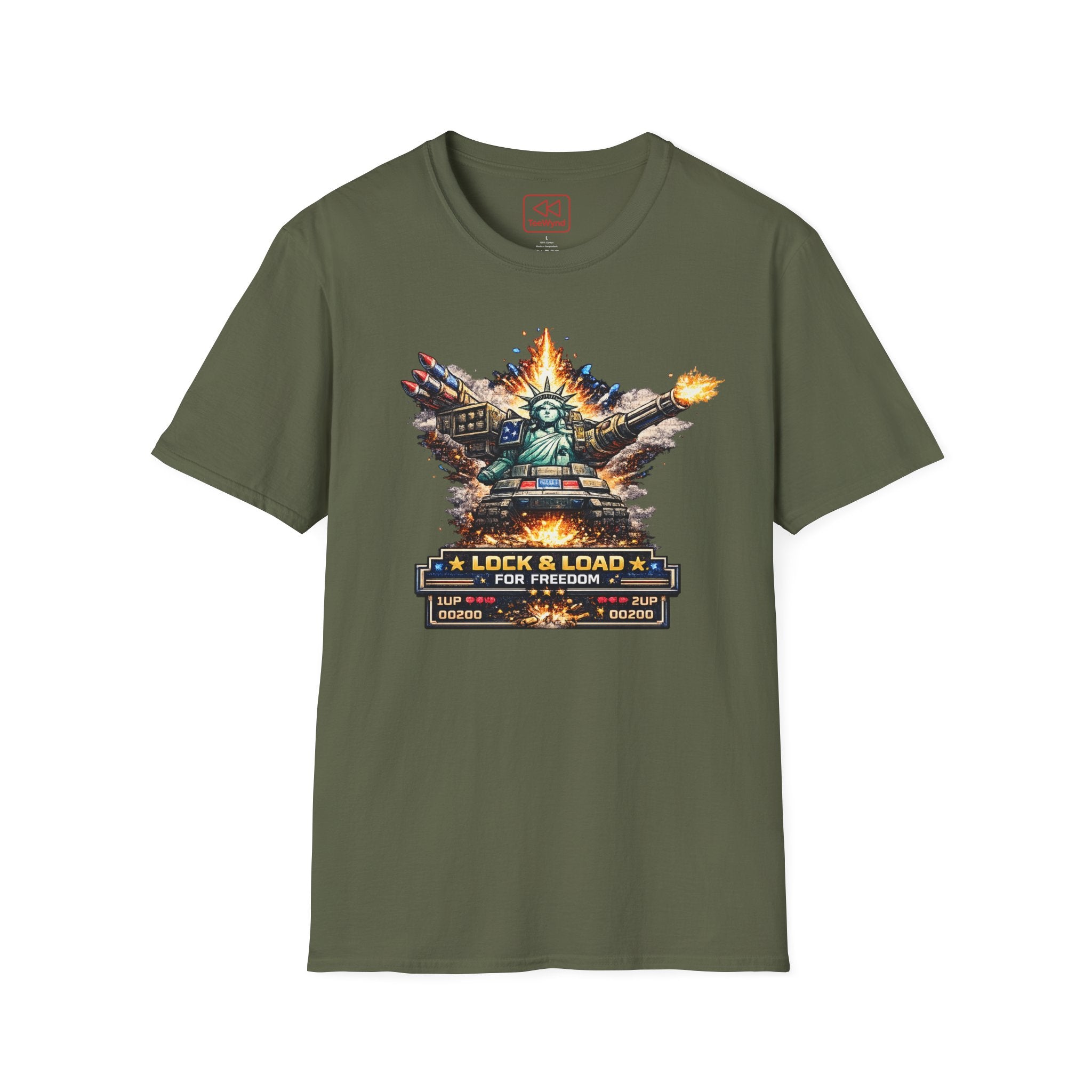 T-Shirt — "Lock & Load: Statue of Liberty Tank" Patriotic Battle Tee