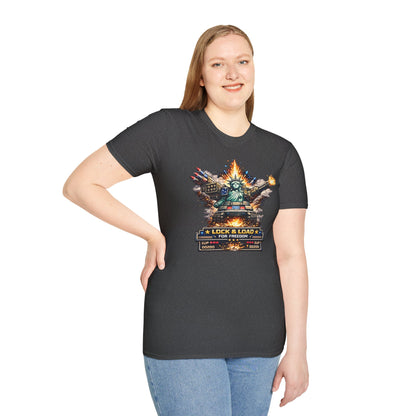 T-Shirt — "Lock & Load: Statue of Liberty Tank" Patriotic Battle Tee