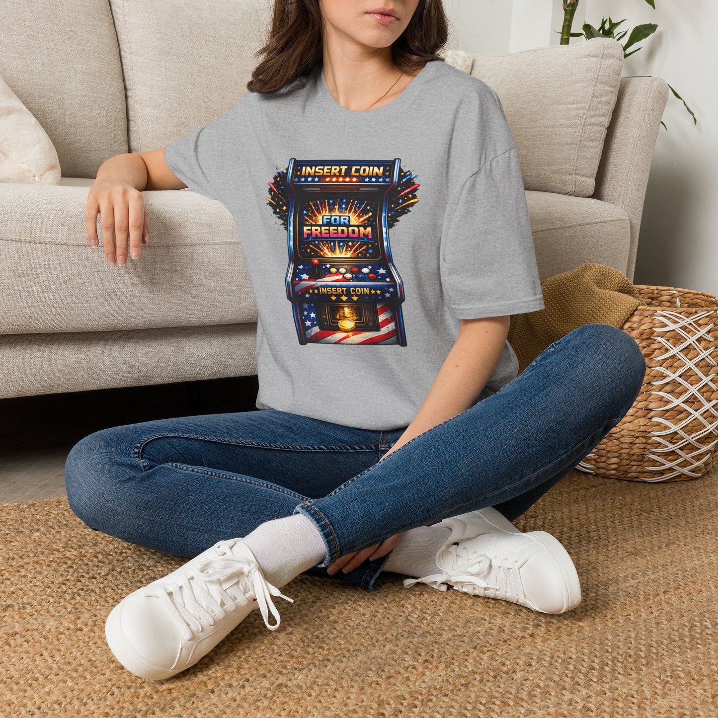 T-Shirt — "Insert Coin for Freedom" Retro Arcade Graphic Tee