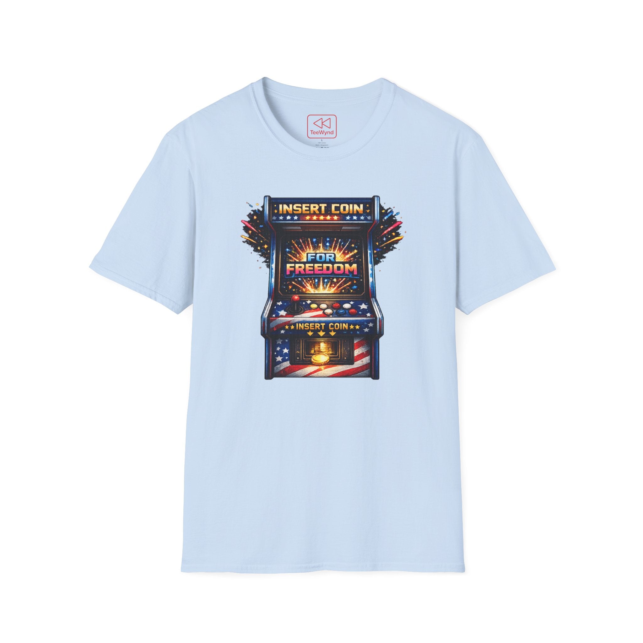 T-Shirt — "Insert Coin for Freedom" Retro Arcade Graphic Tee