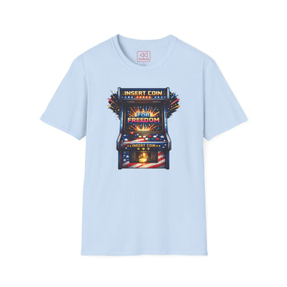 T-Shirt — "Insert Coin for Freedom" Retro Arcade Graphic Tee