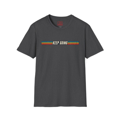 Keep Going Retro Stripe T-Shirt — Motivational Vintage Graphic Tee