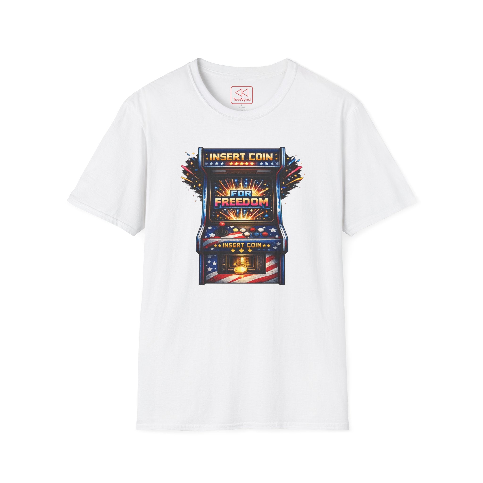 T-Shirt — "Insert Coin for Freedom" Retro Arcade Graphic Tee