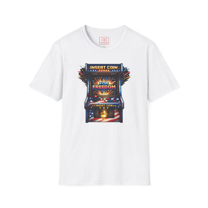 T-Shirt — "Insert Coin for Freedom" Retro Arcade Graphic Tee