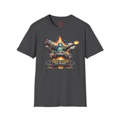 T-Shirt — "Lock & Load: Statue of Liberty Tank" Patriotic Battle Tee