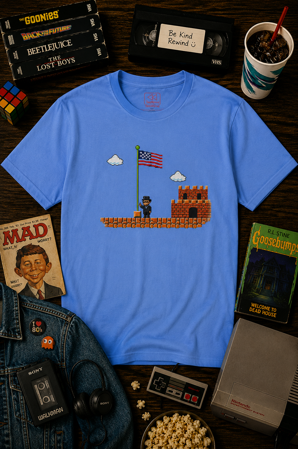 Honest Abe Level Up T‑Shirt — Retro 8‑Bit American Flag Tee