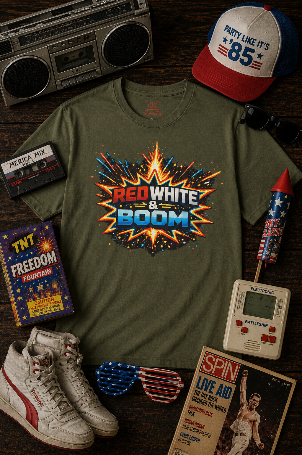 'Red White & Boom' T-Shirt — 4th of July Firework Graphic Tee