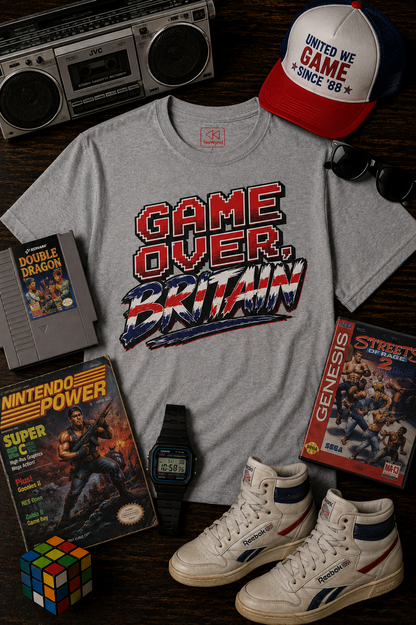 Game Over Britain T-Shirt — Retro Pixel Union Jack Graphic Tee