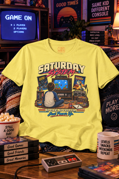 Saturday System: No Plans No Problem - Retro Gaming T-Shirt