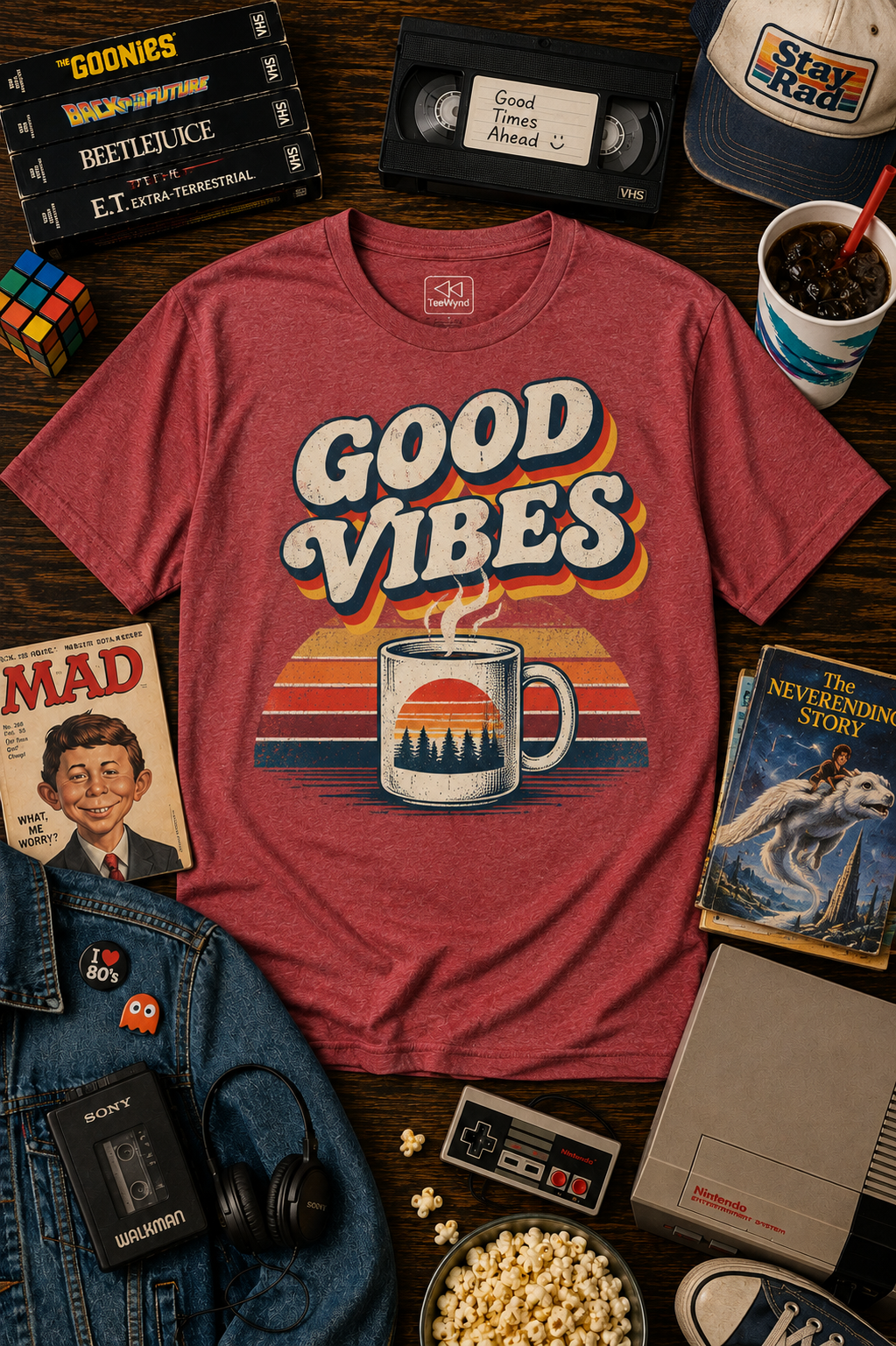 Good Vibes Coffee Tee — Retro Sunrise Graphic T-Shirt