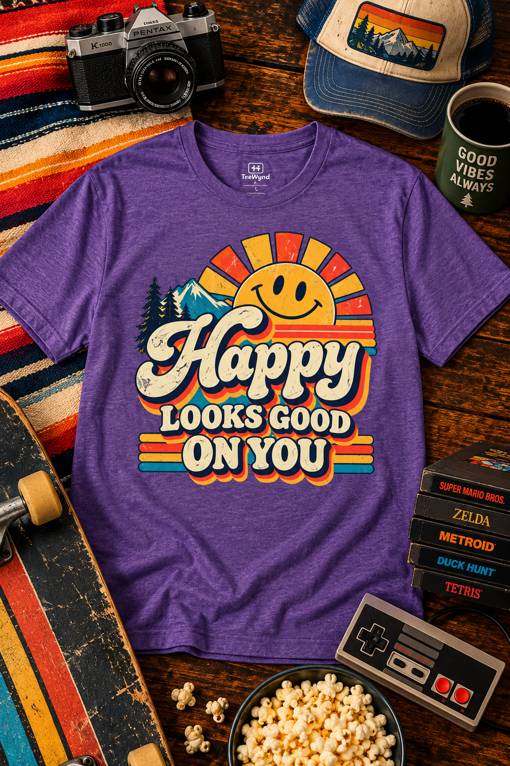 Happy Looks Good On You T-Shirt – Vintage Sunshine Positive Graphic Tee