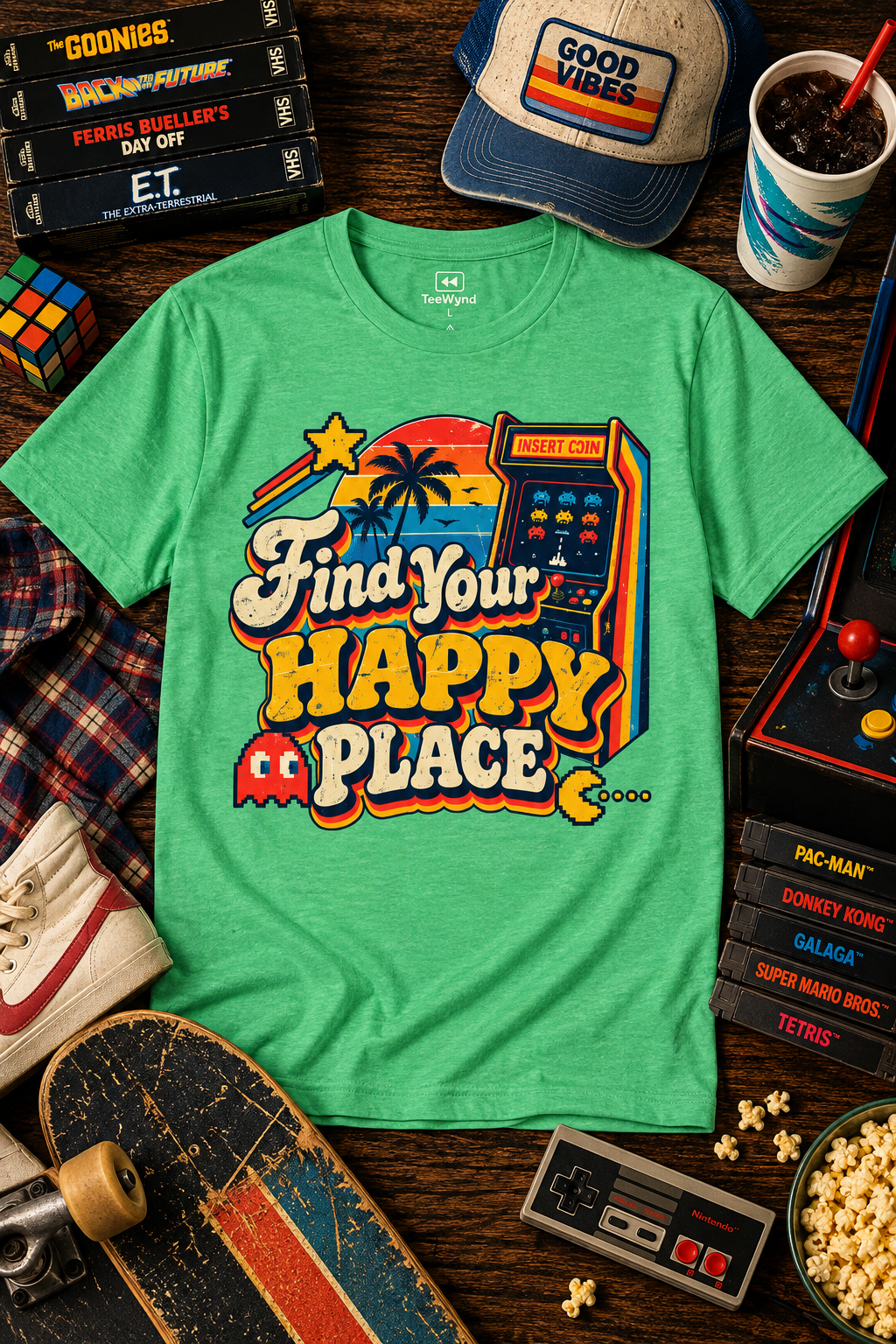 Retro Arcade “Find Your Happy Place” T-Shirt