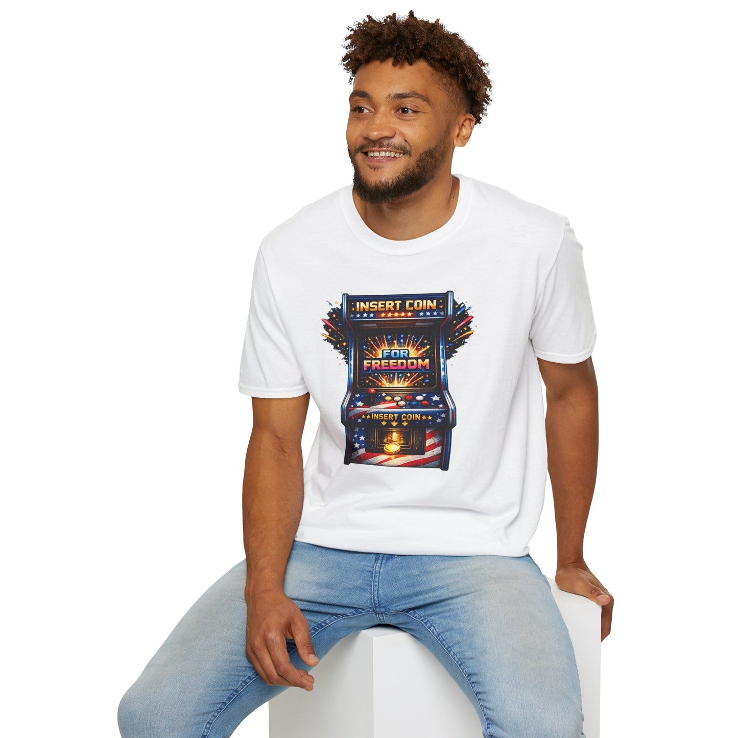 T-Shirt — "Insert Coin for Freedom" Retro Arcade Graphic Tee