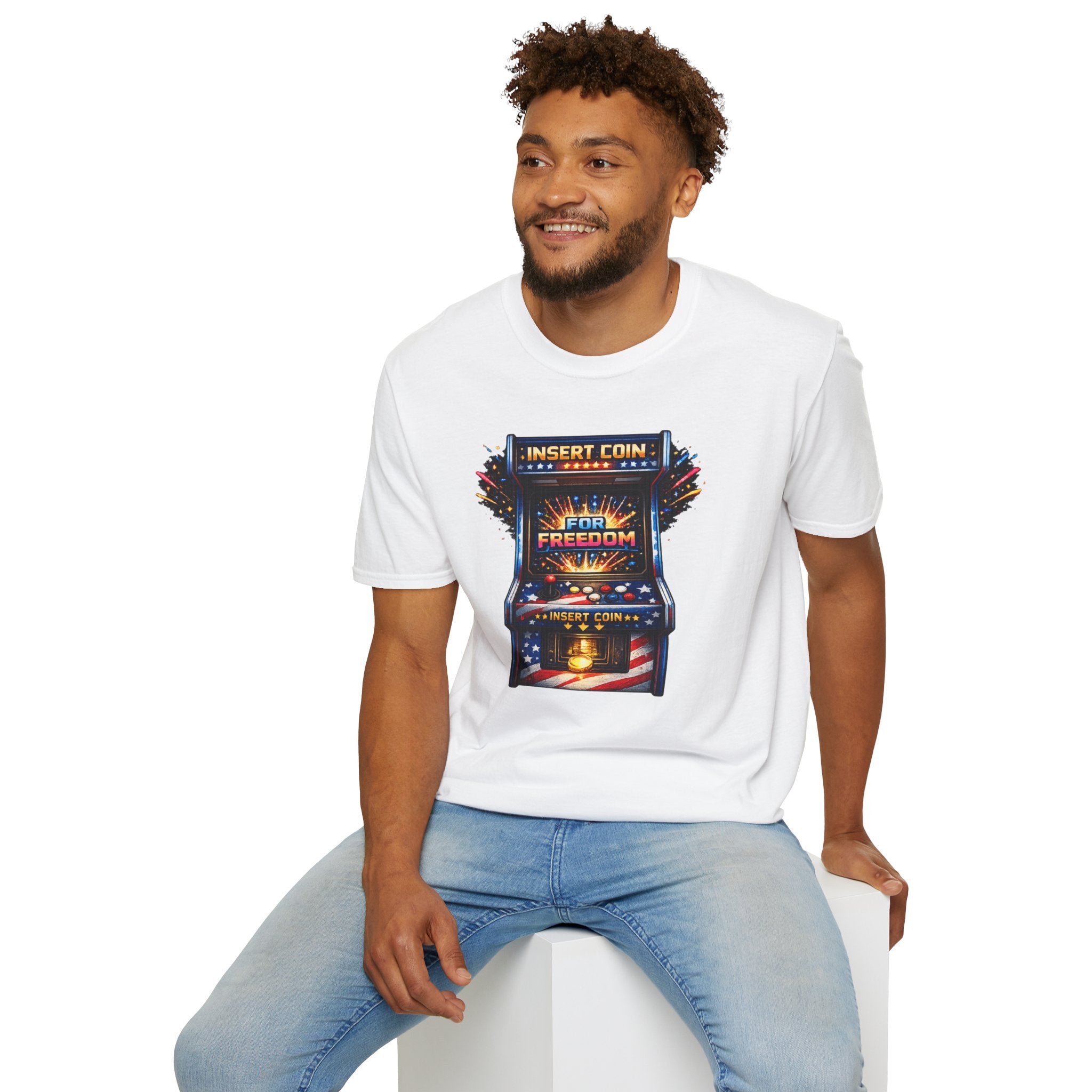 T-Shirt — "Insert Coin for Freedom" Retro Arcade Graphic Tee