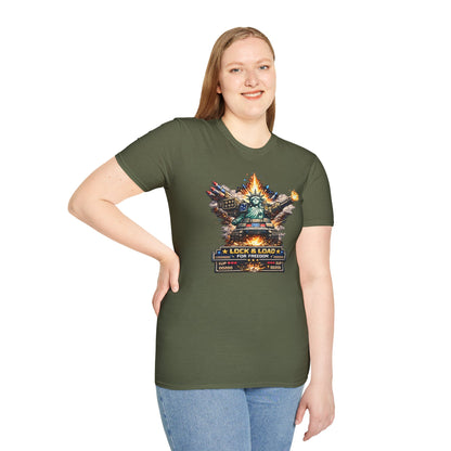 T-Shirt — "Lock & Load: Statue of Liberty Tank" Patriotic Battle Tee