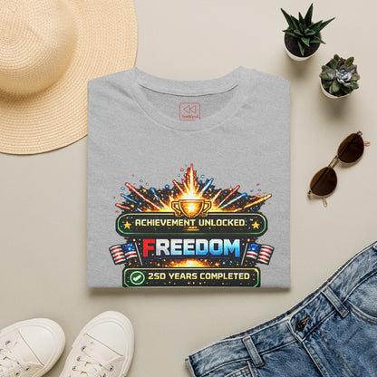 Freedom Achievement T‑Shirt — "Achievement Unlocked: Freedom — 250 Years Completed" Patriotic Tee