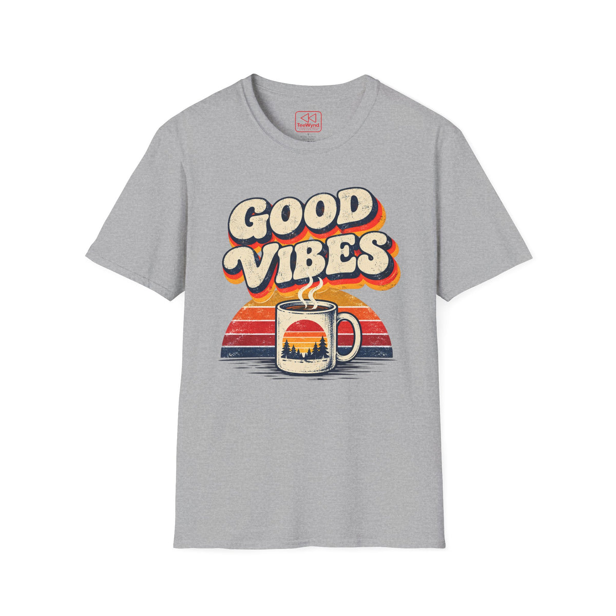 Good Vibes Coffee Tee — Retro Sunrise Graphic T-Shirt