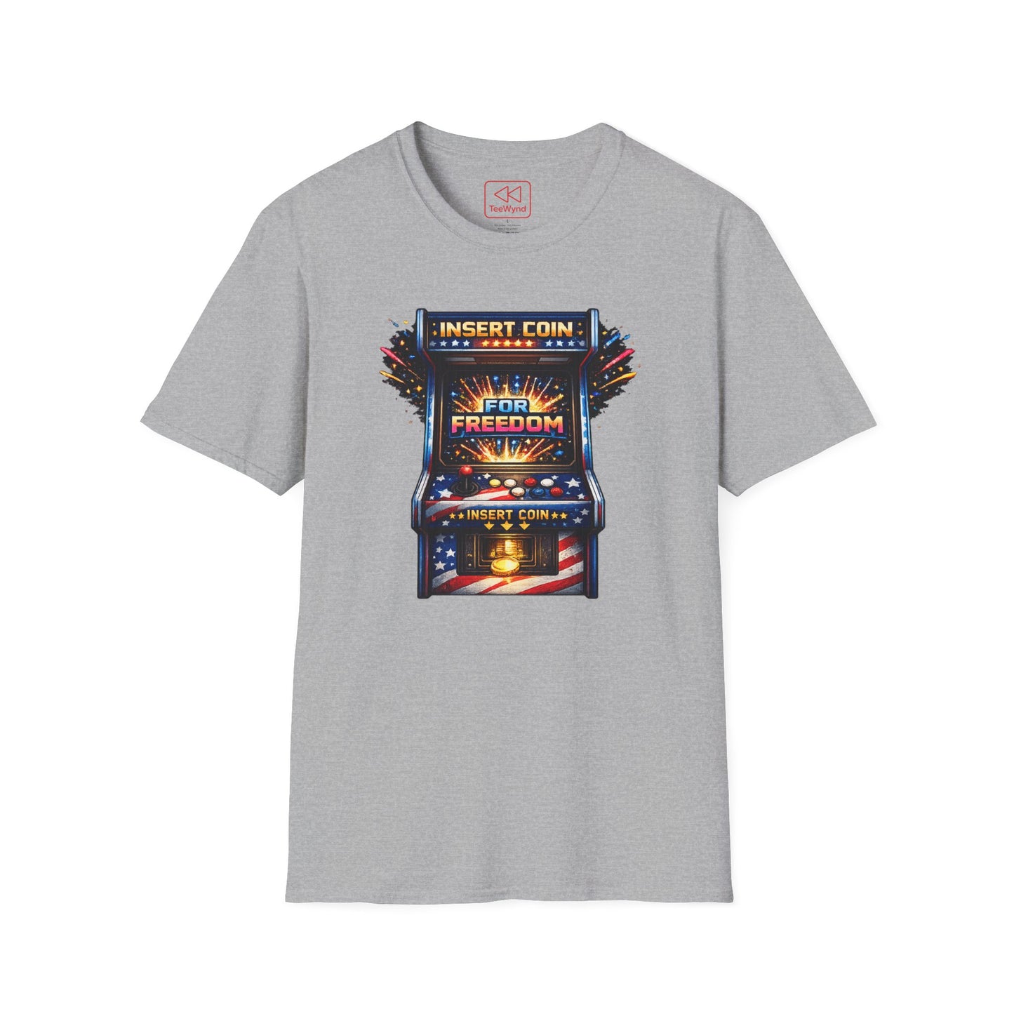T-Shirt — "Insert Coin for Freedom" Retro Arcade Graphic Tee