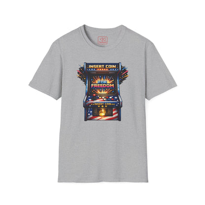 T-Shirt — "Insert Coin for Freedom" Retro Arcade Graphic Tee