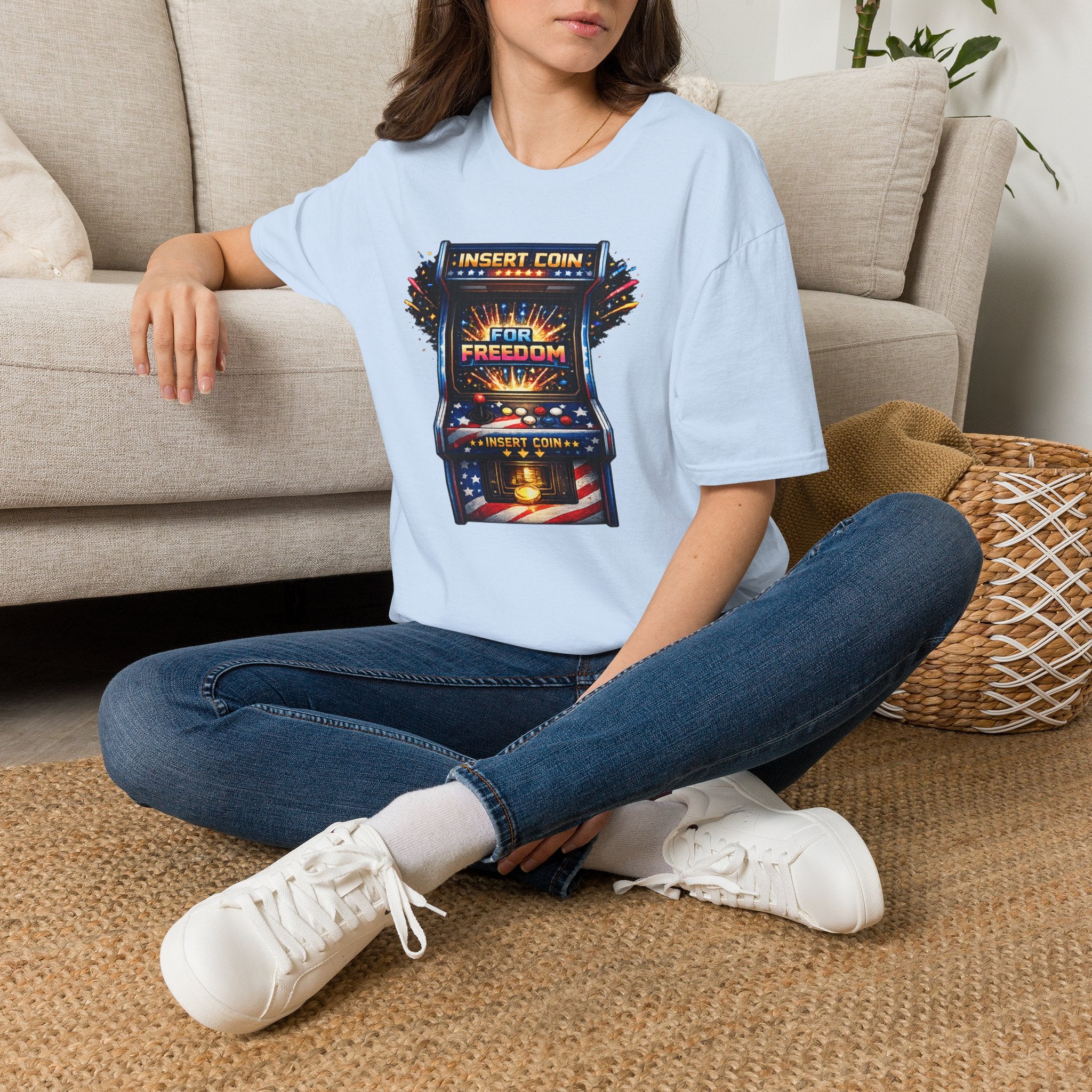 T-Shirt — "Insert Coin for Freedom" Retro Arcade Graphic Tee