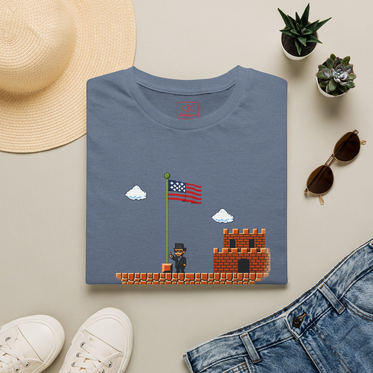 Honest Abe Level Up T‑Shirt — Retro 8‑Bit American Flag Tee