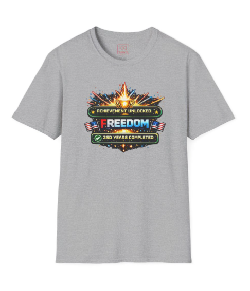 Freedom Achievement T‑Shirt — "Achievement Unlocked: Freedom — 250 Years Completed" Patriotic Tee