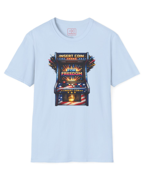 T-Shirt — "Insert Coin for Freedom" Retro Arcade Graphic Tee