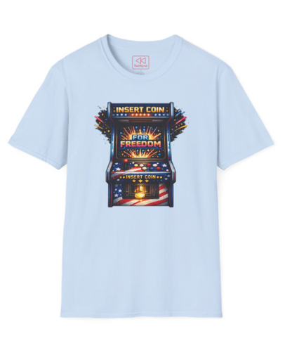 T-Shirt — "Insert Coin for Freedom" Retro Arcade Graphic Tee