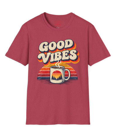 Good Vibes Coffee Tee — Retro Sunrise Graphic T-Shirt